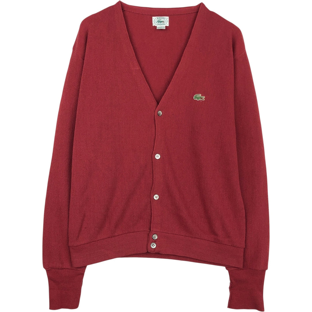Vintage 80s-90'S Lacoste IZOD acrylic knit cardigan, made in the USA, size M, men's acrylic Red type red-purple Vintage Second Hand