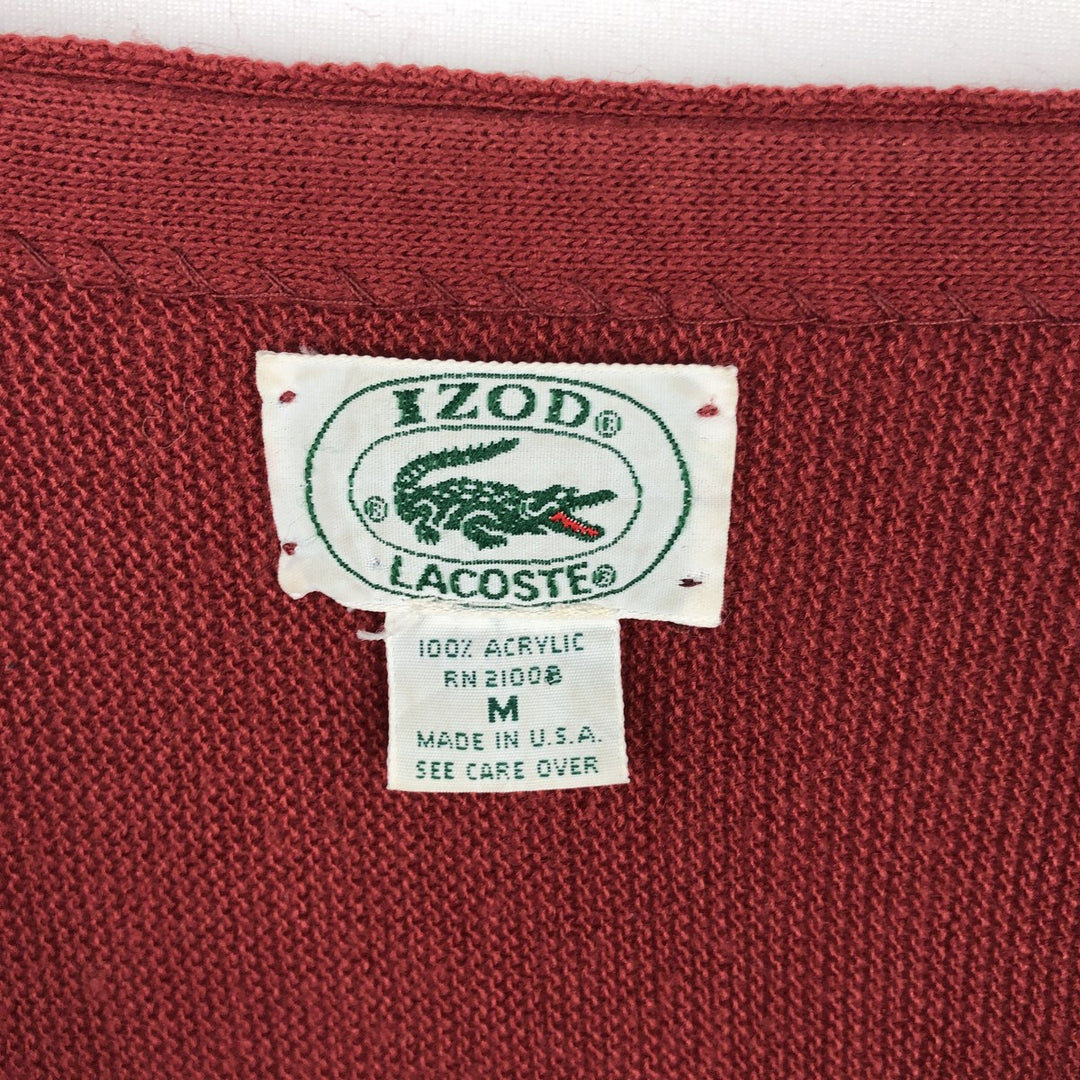 Vintage 80s-90'S Lacoste IZOD acrylic knit cardigan, made in the USA, size M, men's acrylic Red type red-purple Vintage Second Hand
