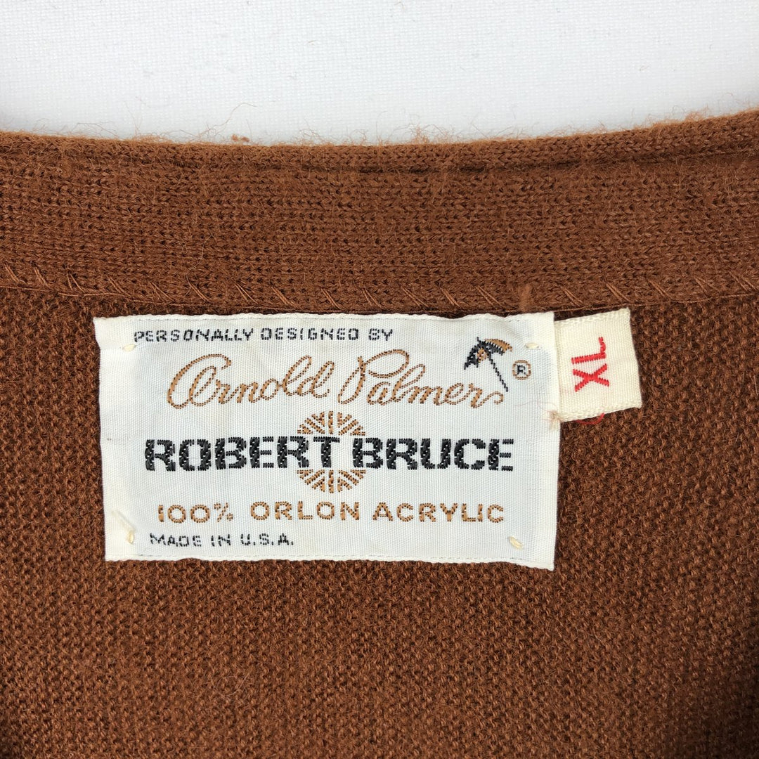 1970'S Arnold Palmer Robert Bruce Acrylic Knit Cardigan, Made in USA, Men's Size XL (approx.), Vintage unclear brown type Vintage Second Hand