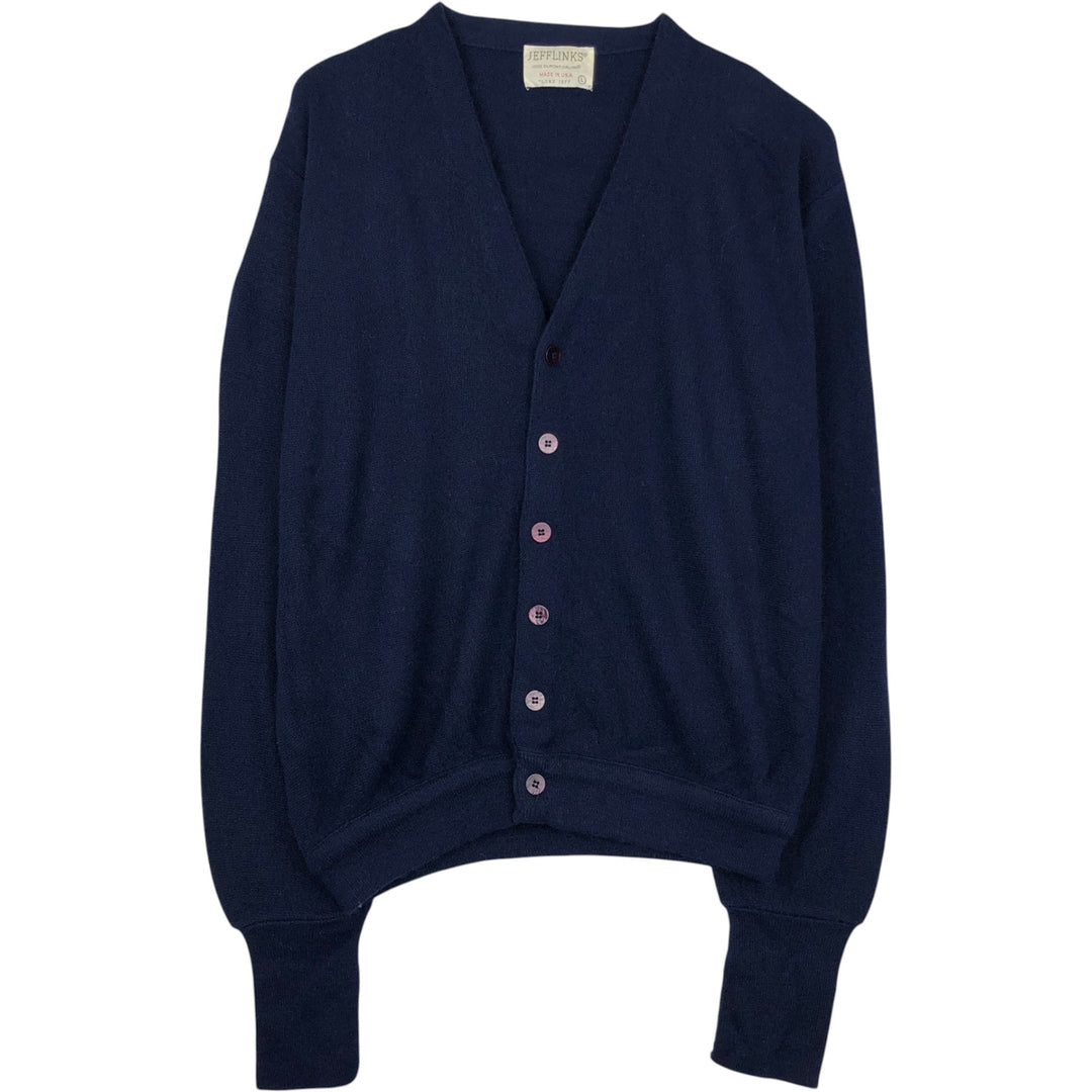 Vintage 1980'S JEFFLINKS acrylic knit cardigan, made in the USA, size L, men's Oron Acrylic navy blue type Vintage Second Hand
