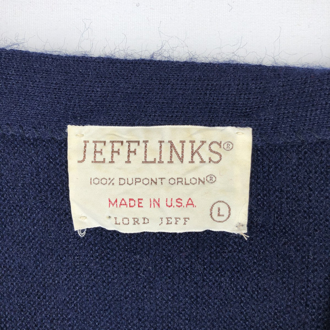 Vintage 1980'S JEFFLINKS acrylic knit cardigan, made in the USA, size L, men's Oron Acrylic navy blue type Vintage Second Hand