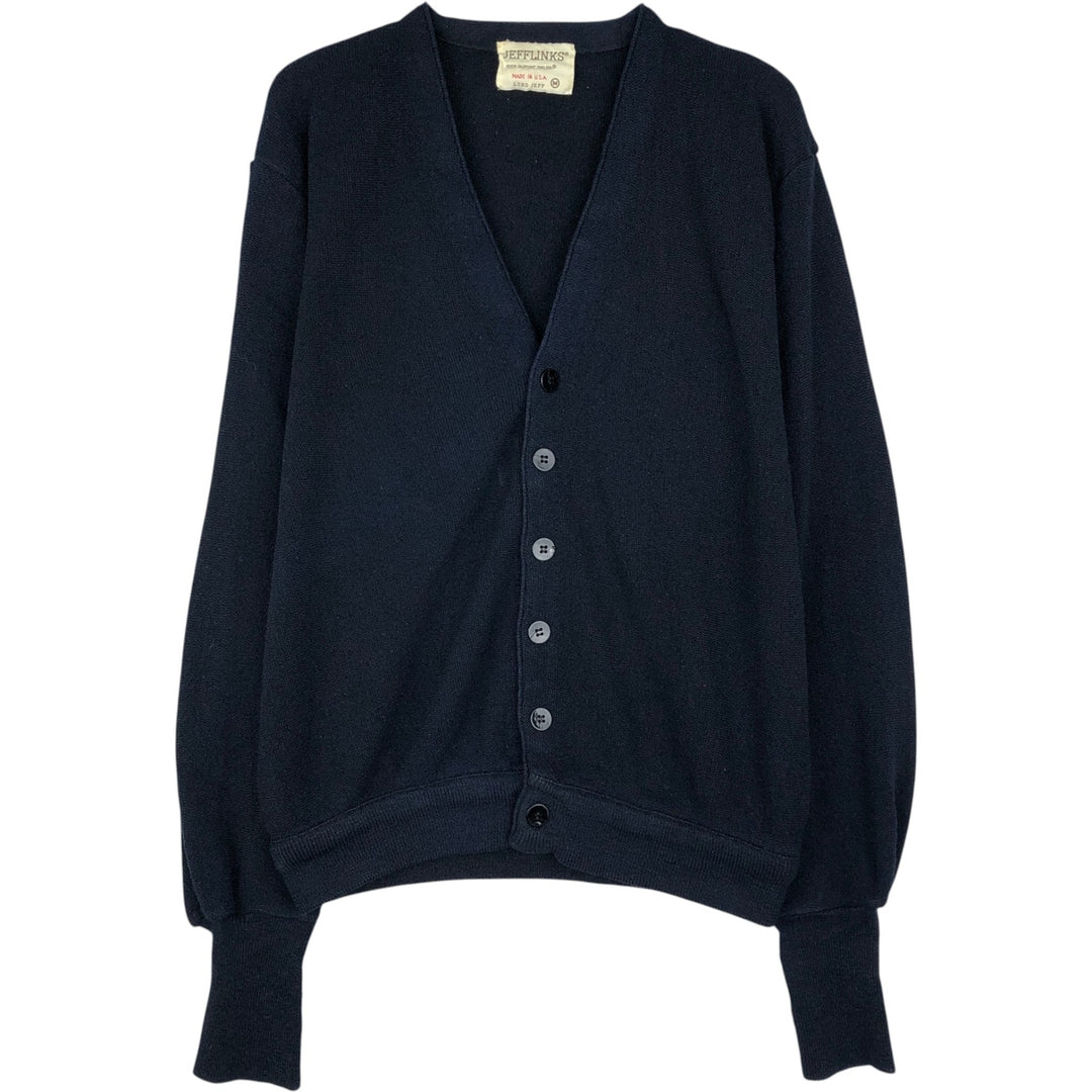 70s-80'S Jefflinks Acrylic Knit Cardigan, Made in USA, Men's Size M (approx.), Vintage Oron Acrylic navy blue type Vintage Second Hand