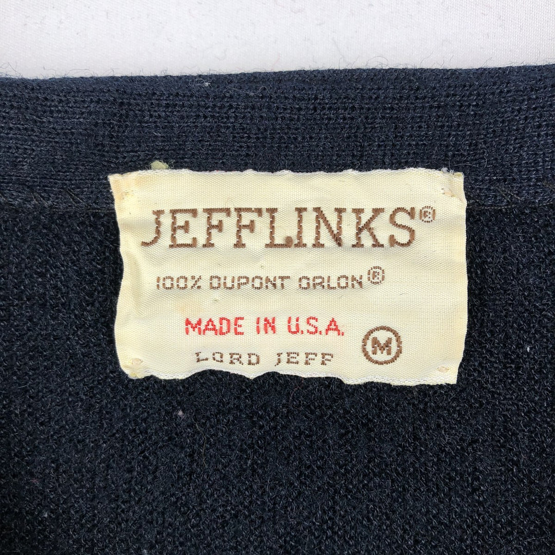 70s-80'S Jefflinks Acrylic Knit Cardigan, Made in USA, Men's Size M (approx.), Vintage Oron Acrylic navy blue type Vintage Second Hand