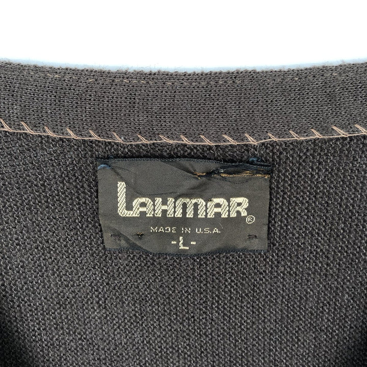 Lahmar Acrylic Knit Cardigan, Made in USA, Men's Size L (approx.) unclear brown type Vintage Second Hand