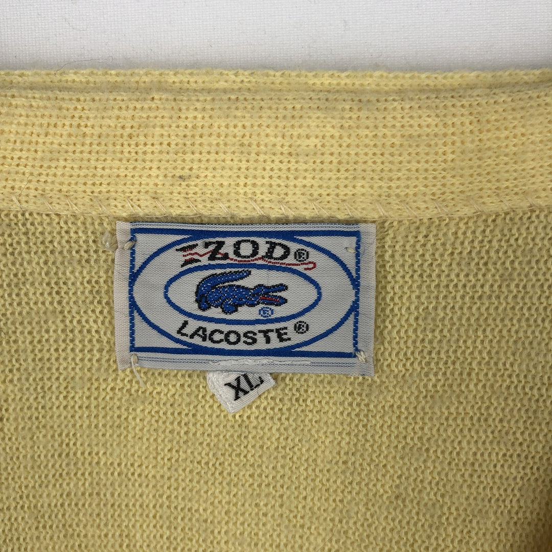 Vintage 70s-80'S Lacoste IZOD acrylic knit cardigan, men's size XL Oron Acrylic yellow type Vintage Second Hand