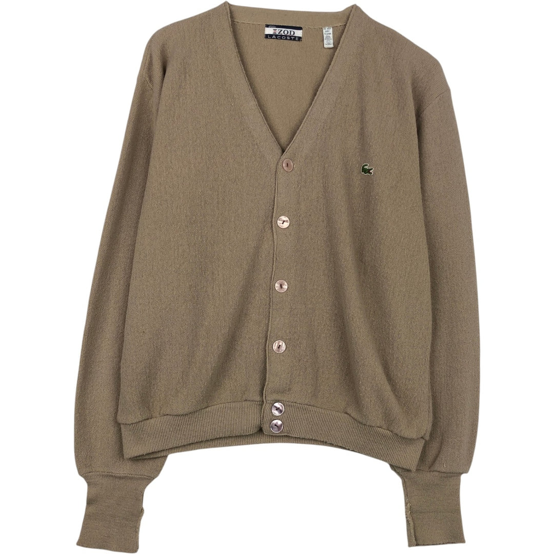 1970'S Lacoste IZOD Acrylic Knit Cardigan, Made in USA, Men's Size L (approx.), Vintage Oron Acrylic Beige type Vintage Second Hand