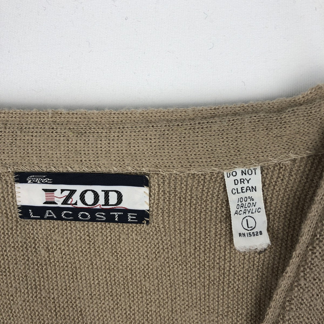 1970'S Lacoste IZOD Acrylic Knit Cardigan, Made in USA, Men's Size L (approx.), Vintage Oron Acrylic Beige type Vintage Second Hand