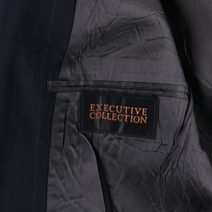 EXECUTIVE COLLECTION Stripe Pattern Wool Tailored Jacket, Made in USA, Men's XL equivalent. wool navy blue type Vintage Second Hand