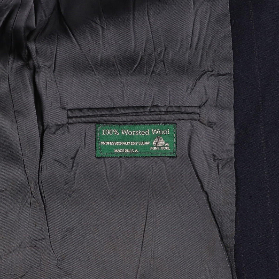 EXECUTIVE COLLECTION Stripe Pattern Wool Tailored Jacket, Made in USA, Men's XL equivalent. wool navy blue type Vintage Second Hand