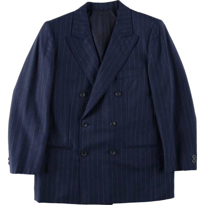 Jocelyn Stripe Pattern Double-Breasted Peaked Lapel Blazer Tailored Jacket, Made in Italy, Men's Size M unclear navy blue type Vintage Second Hand