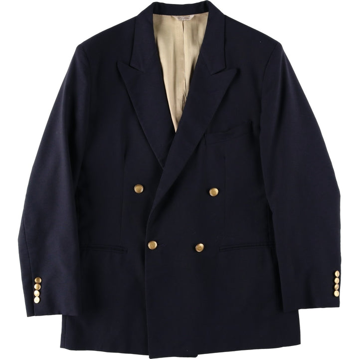 Hunting Horn Peak Lapel Double-Breasted Navy Blazer Tailored Jacket, Made in USA, Men's Size M unclear navy blue type Vintage Second Hand