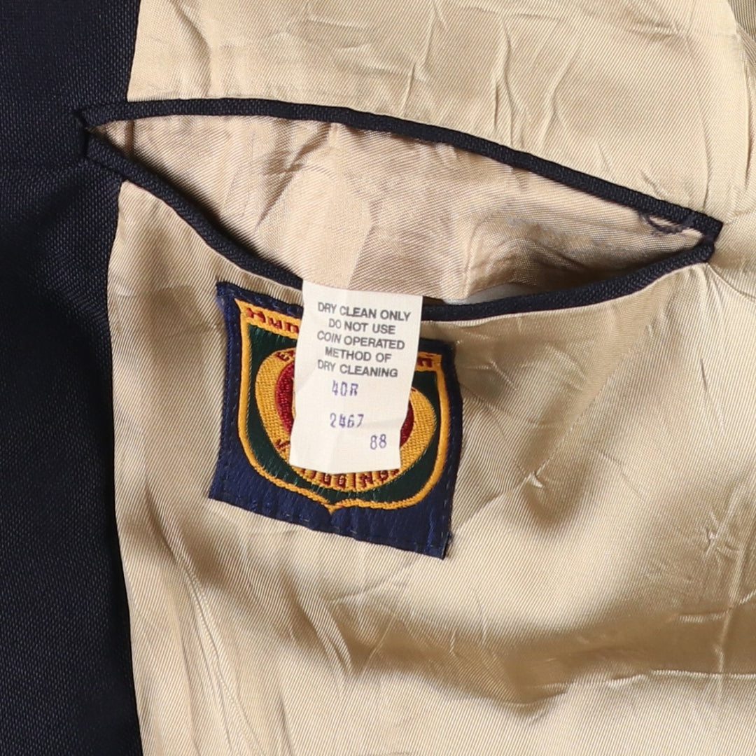 Hunting Horn Peak Lapel Double-Breasted Navy Blazer Tailored Jacket, Made in USA, Men's Size M unclear navy blue type Vintage Second Hand