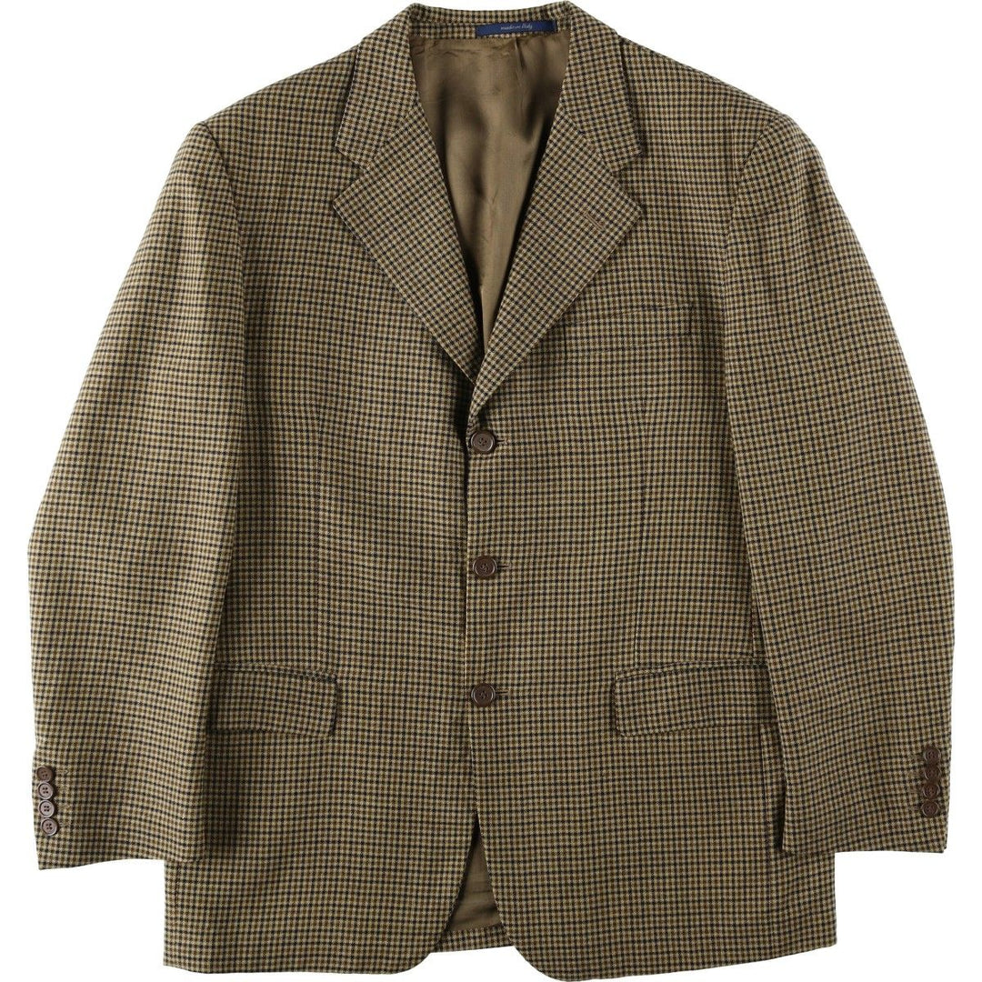 Harry Blood Check Pattern Wool Tailored Jacket, Made in Italy, Men's Size M (approx.) wool Beige type Vintage Second Hand