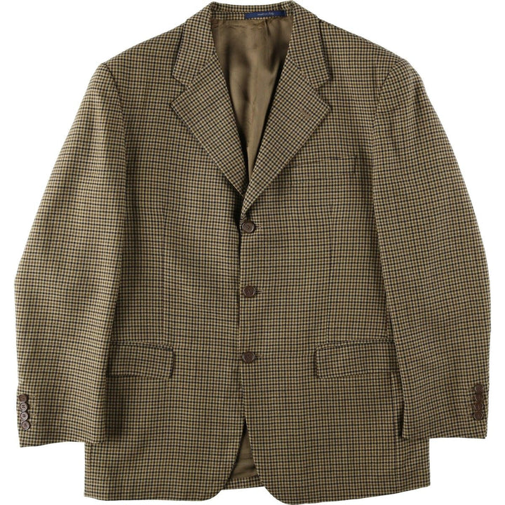 Harry Blood Check Pattern Wool Tailored Jacket, Made in Italy, Men's Size M (approx.) wool Beige type Vintage Second Hand