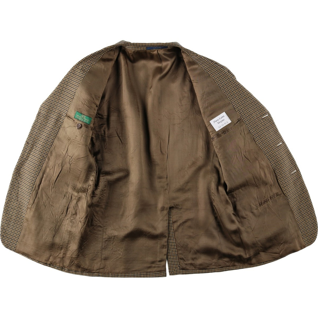 Harry Blood Check Pattern Wool Tailored Jacket, Made in Italy, Men's Size M (approx.) wool Beige type Vintage Second Hand