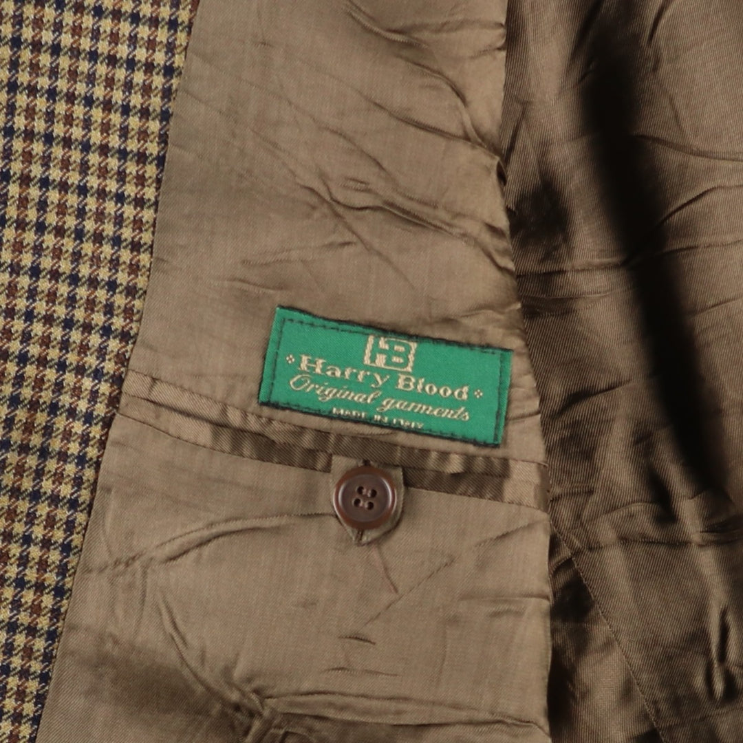 Harry Blood Check Pattern Wool Tailored Jacket, Made in Italy, Men's Size M (approx.) wool Beige type Vintage Second Hand