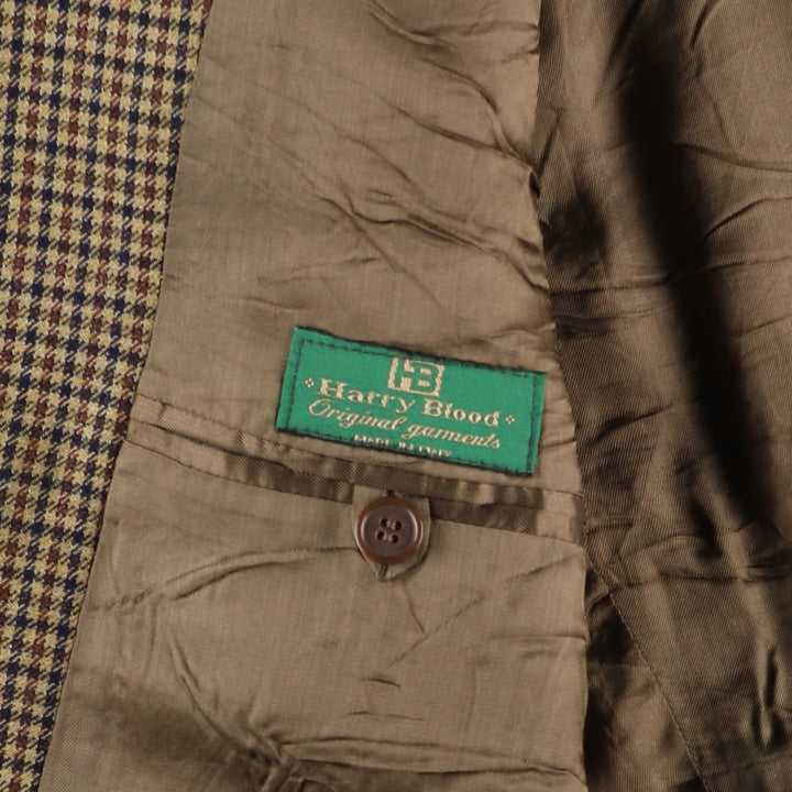 Harry Blood Check Pattern Wool Tailored Jacket, Made in Italy, Men's Size M (approx.) wool Beige type Vintage Second Hand