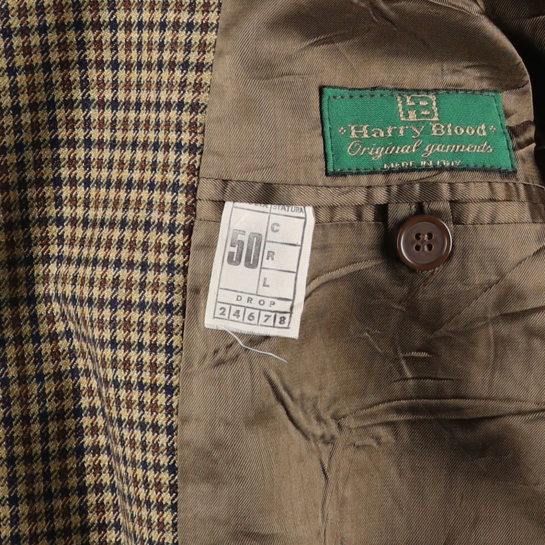 Harry Blood Check Pattern Wool Tailored Jacket, Made in Italy, Men's Size M (approx.) wool Beige type Vintage Second Hand