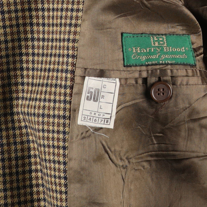 Harry Blood Check Pattern Wool Tailored Jacket, Made in Italy, Men's Size M (approx.) wool Beige type Vintage Second Hand