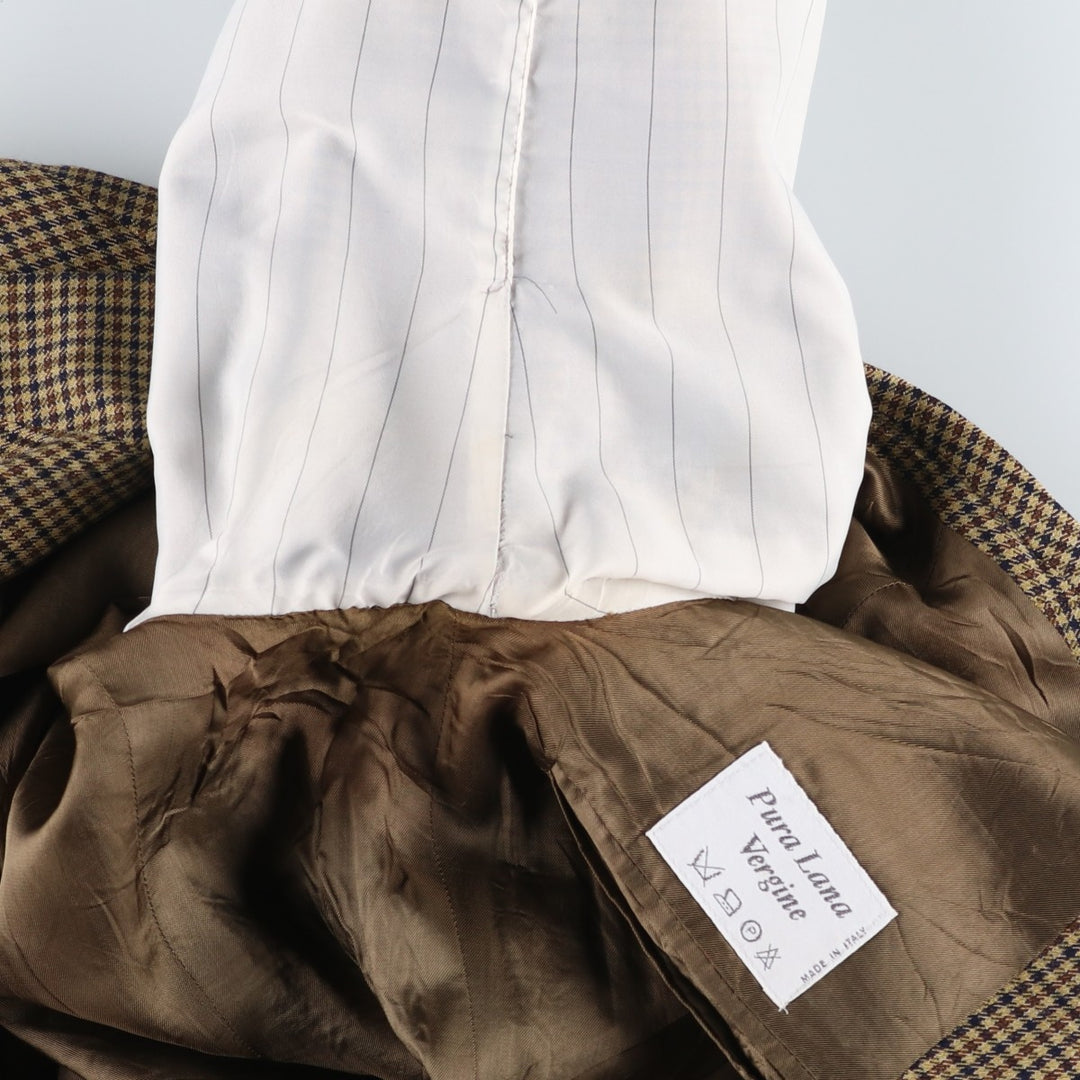 Harry Blood Check Pattern Wool Tailored Jacket, Made in Italy, Men's Size M (approx.) wool Beige type Vintage Second Hand