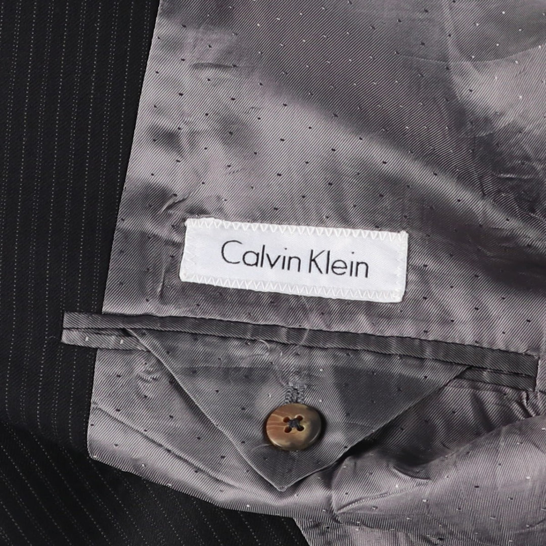 2000s~ Calvin Klein Striped Wool Tailored Jacket, Made in Canada, Men's Size Medium wool black type Vintage Second Hand