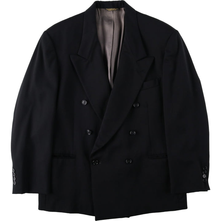 American Couture Double-Breasted Peaked Lapel Wool Tailored Jacket, Made in USA, Men's Size M (approx.) wool black type Vintage Second Hand