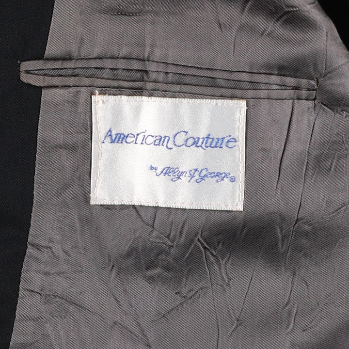 American Couture Double-Breasted Peaked Lapel Wool Tailored Jacket, Made in USA, Men's Size M (approx.) wool black type Vintage Second Hand