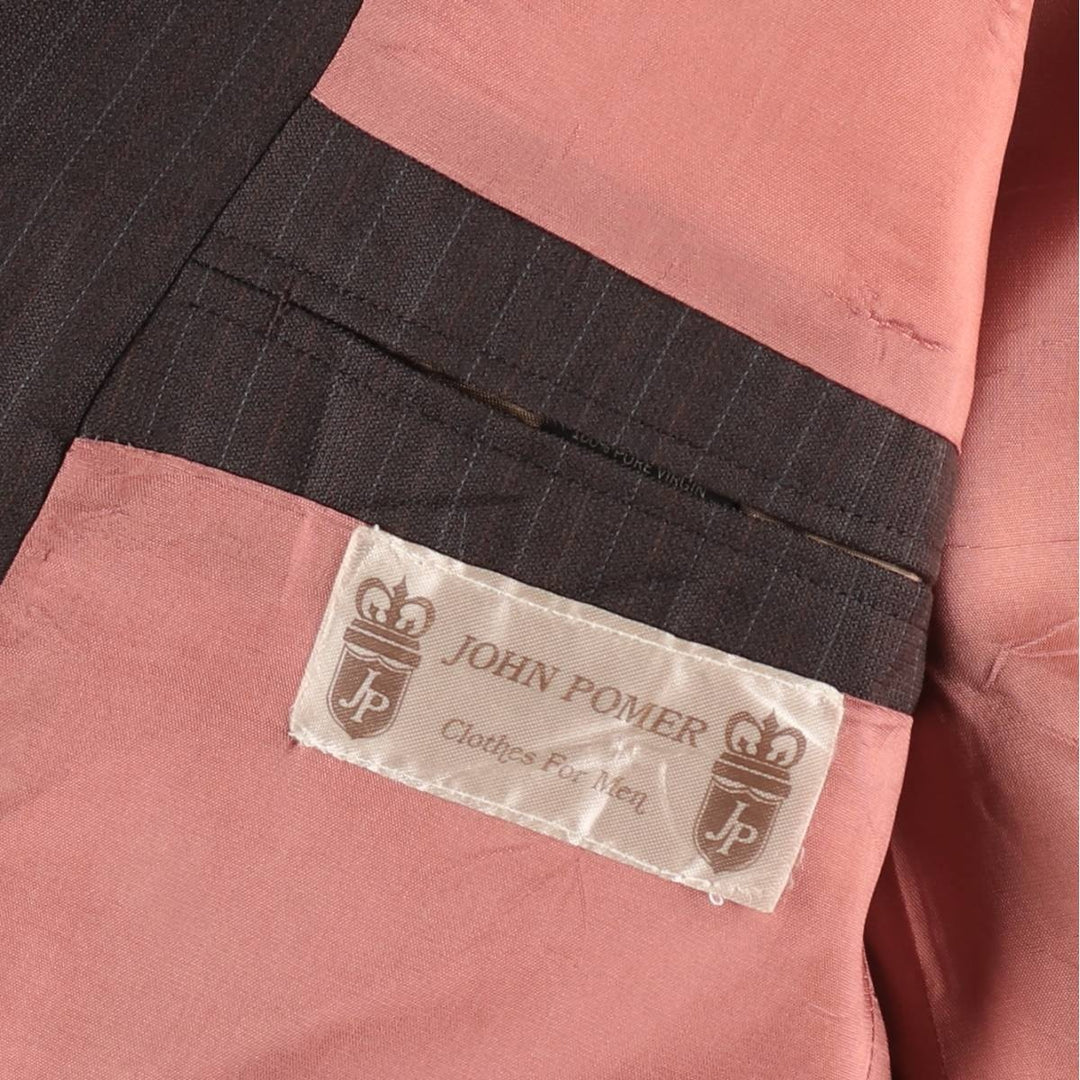 JOHN POMER Stripe Pattern Wool Tailored Jacket, Made in Canada, Men's Size M (approx.) wool brown type Vintage Second Hand