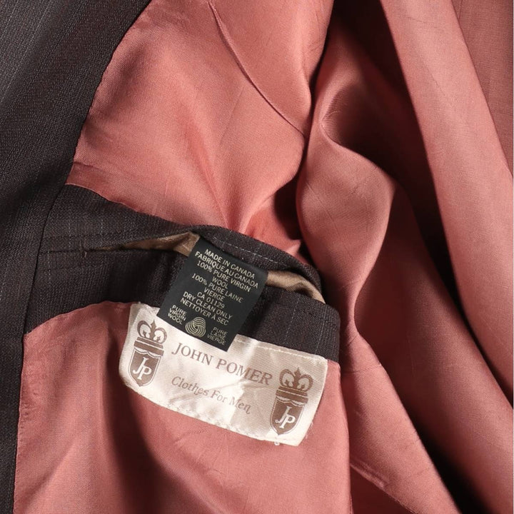 JOHN POMER Stripe Pattern Wool Tailored Jacket, Made in Canada, Men's Size M (approx.) wool brown type Vintage Second Hand