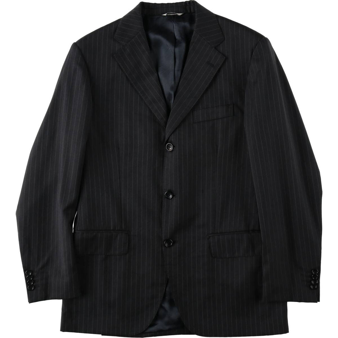 SARTORIA ITALIANA Stripe Pattern Wool Tailored Jacket, Made in Italy, Men's Size M (approx.) wool black type Vintage Second Hand
