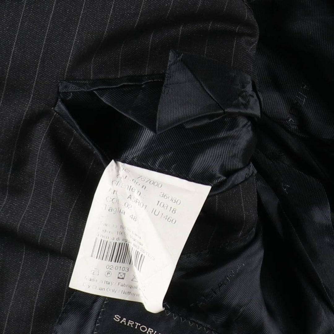 SARTORIA ITALIANA Stripe Pattern Wool Tailored Jacket, Made in Italy, Men's Size M (approx.) wool black type Vintage Second Hand