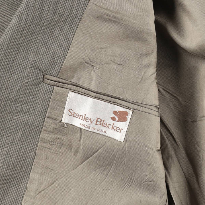 Stanley Blacker Check Pattern Houndstooth Pattern Tailored Jacket, Made in USA, Men's Size M (approx.) unclear Khaki type sage green Vintage Second Hand