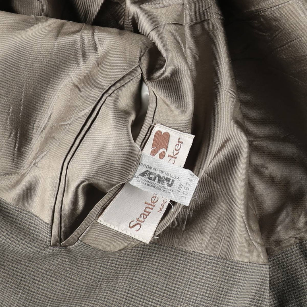 Stanley Blacker Check Pattern Houndstooth Pattern Tailored Jacket, Made in USA, Men's Size M (approx.) unclear Khaki type sage green Vintage Second Hand