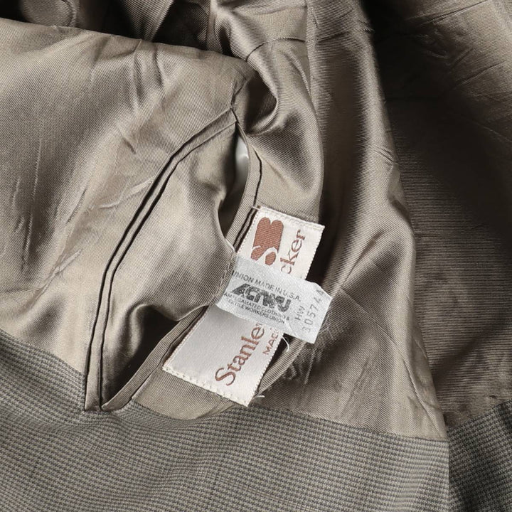 Stanley Blacker Check Pattern Houndstooth Pattern Tailored Jacket, Made in USA, Men's Size M (approx.) unclear Khaki type sage green Vintage Second Hand