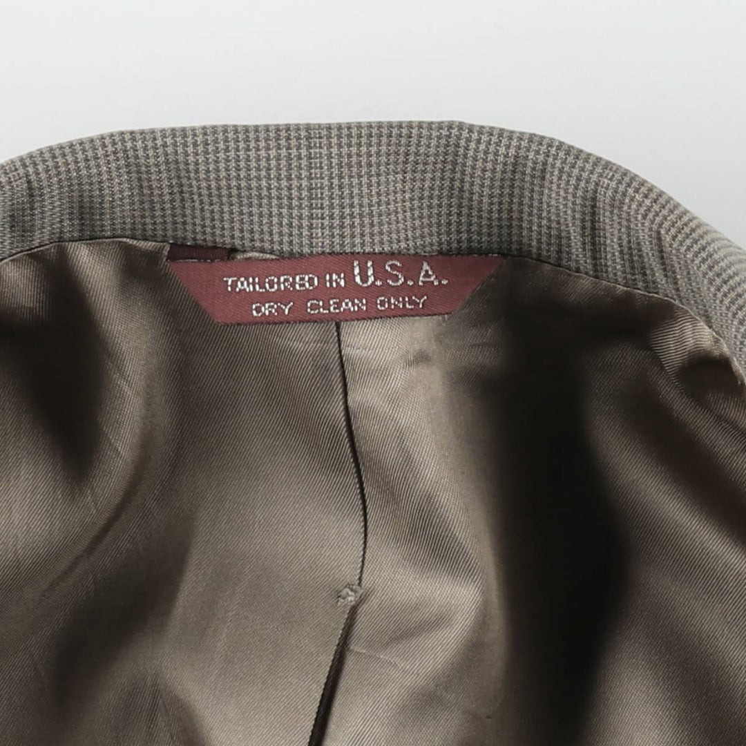 Stanley Blacker Check Pattern Houndstooth Pattern Tailored Jacket, Made in USA, Men's Size M (approx.) unclear Khaki type sage green Vintage Second Hand