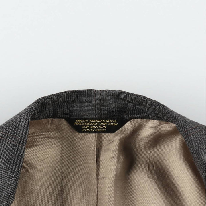 Palm Beach Check Pattern Wool Tailored Jacket, Made in USA, Men's Size L (approx.) wool Charcoal Vintage Second Hand