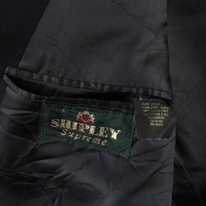 SHIPLEY Supreme Double-Breasted Peaked Lapel Wool Tailored Jacket, Made in Canada, Men's Size L (approx.) wool navy blue type Vintage Second Hand
