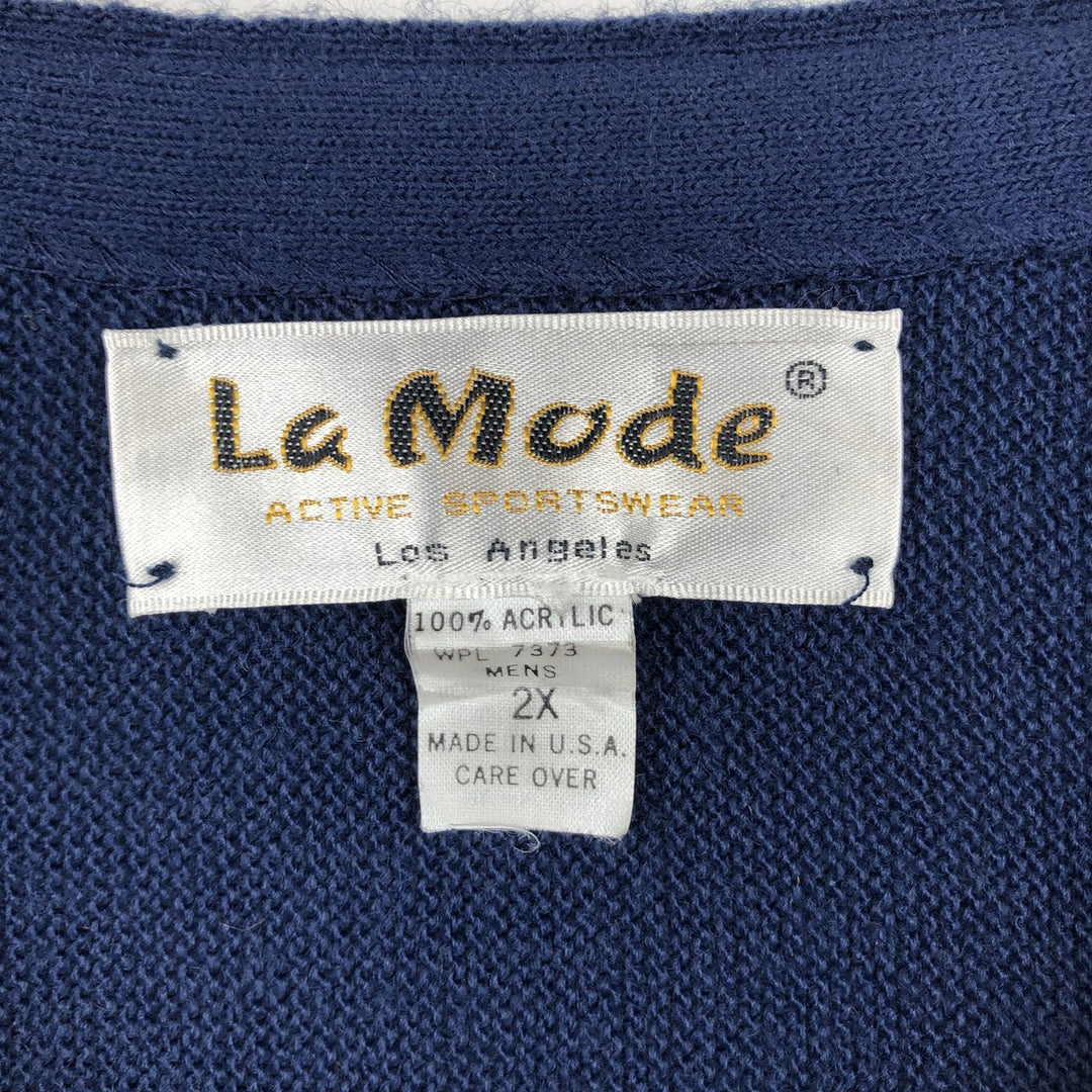 90'S La Mode Acrylic Knit Cardigan, Made in USA, Men's XXL equivalent, Vintage acrylic navy blue type Vintage Second Hand