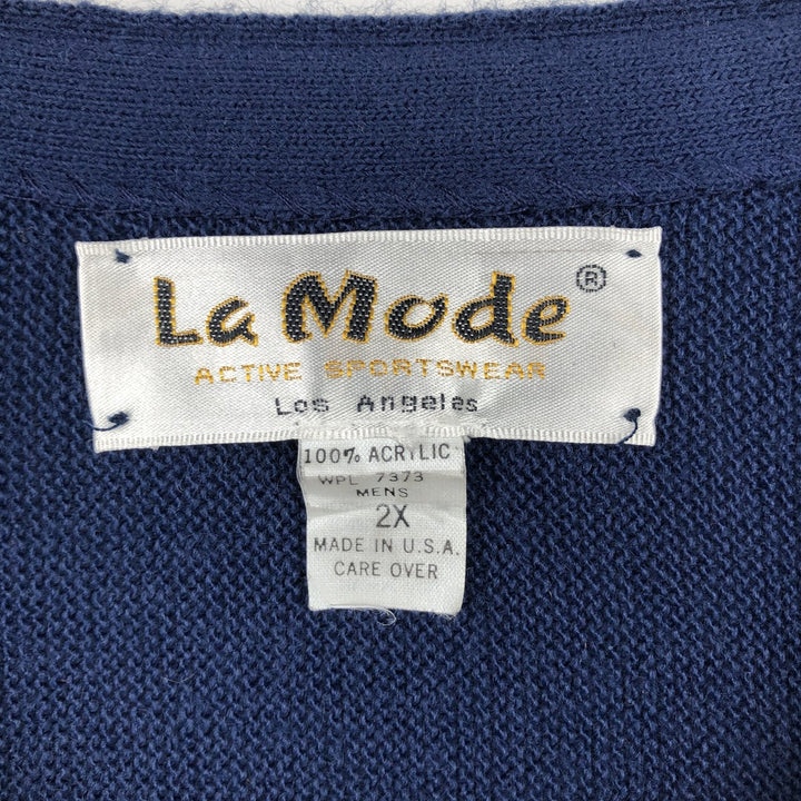 90'S La Mode Acrylic Knit Cardigan, Made in USA, Men's XXL equivalent, Vintage acrylic navy blue type Vintage Second Hand