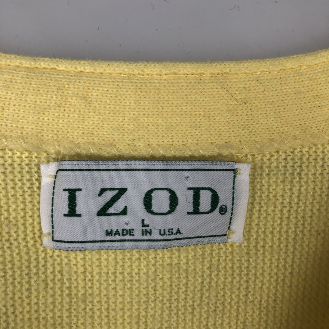 90'S IZOD acrylic knit cardigan, made in the USA, men's size L, vintage acrylic lemon yellow Vintage Second Hand