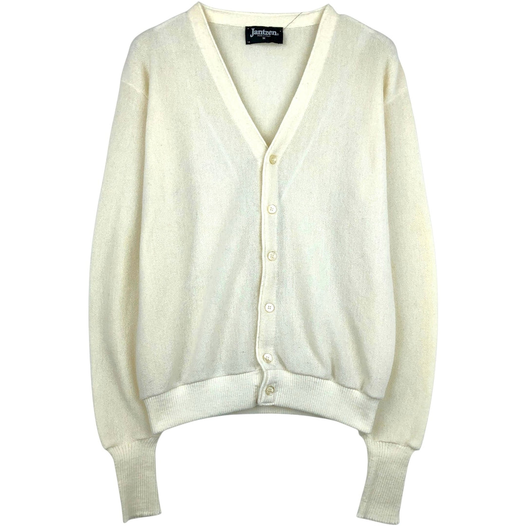 Vintage 1980'S Jantzen knit cardigan, made in the USA, size M, men's polyester pale white type Vintage Second Hand