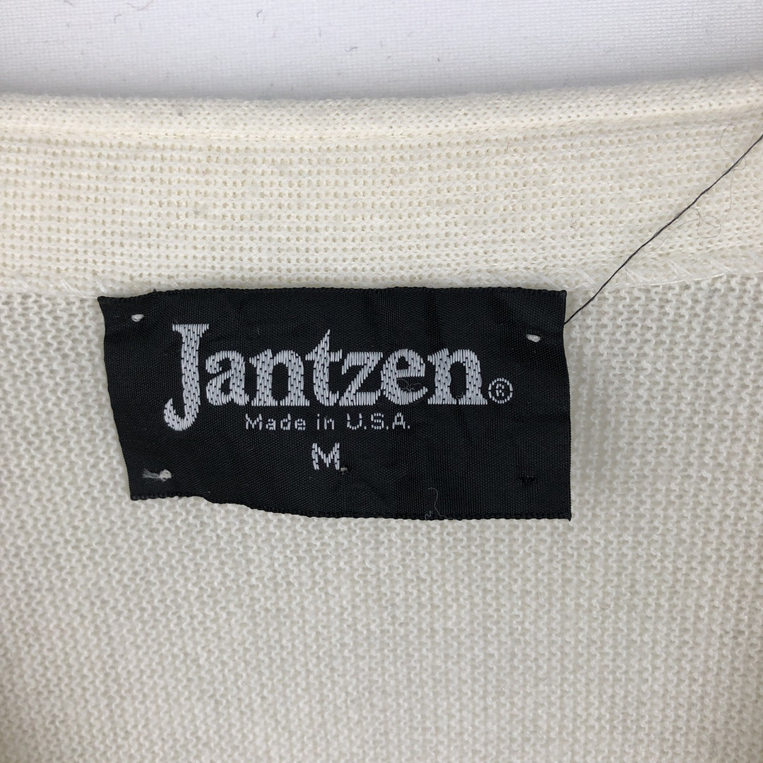 Vintage 1980'S Jantzen knit cardigan, made in the USA, size M, men's polyester pale white type Vintage Second Hand