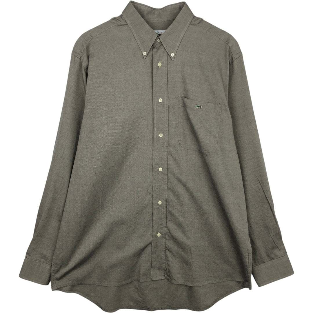 1990'S Lacoste Long-Sleeve Button-Down Shirt, Made in France, Men's Size L (approx.), Vintage cotton gray type Vintage Second Hand