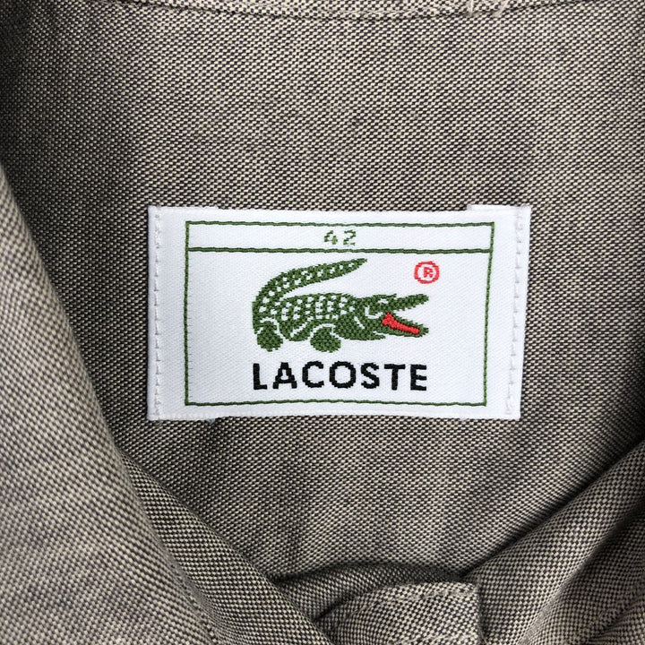 1990'S Lacoste Long-Sleeve Button-Down Shirt, Made in France, Men's Size L (approx.), Vintage cotton gray type Vintage Second Hand