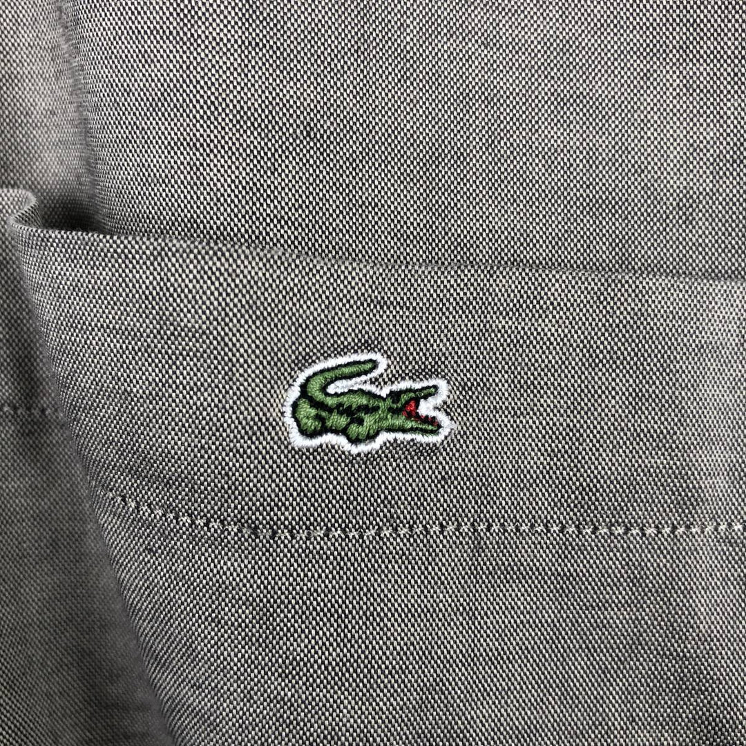 1990'S Lacoste Long-Sleeve Button-Down Shirt, Made in France, Men's Size L (approx.), Vintage cotton gray type Vintage Second Hand