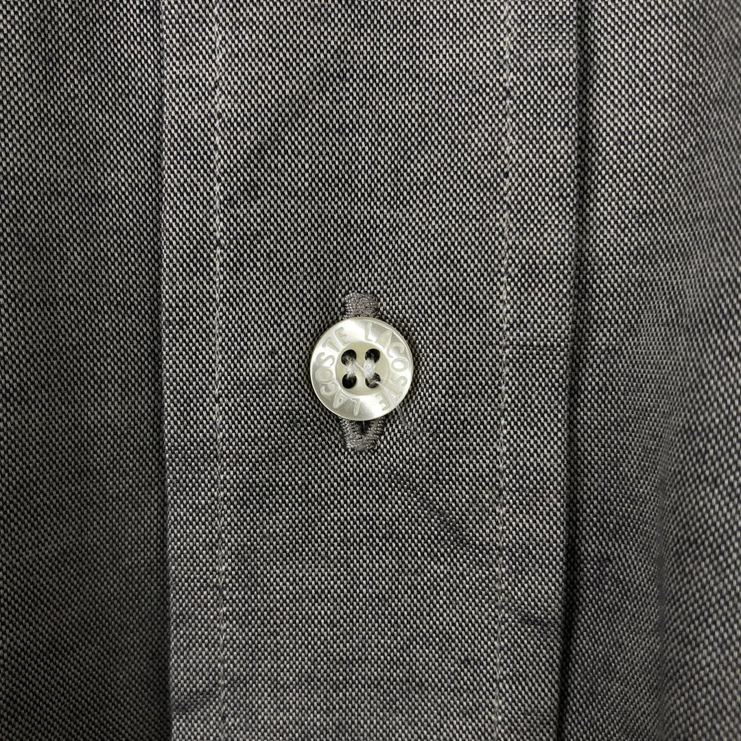 1990'S Lacoste Long-Sleeve Button-Down Shirt, Made in France, Men's Size L (approx.), Vintage cotton gray type Vintage Second Hand