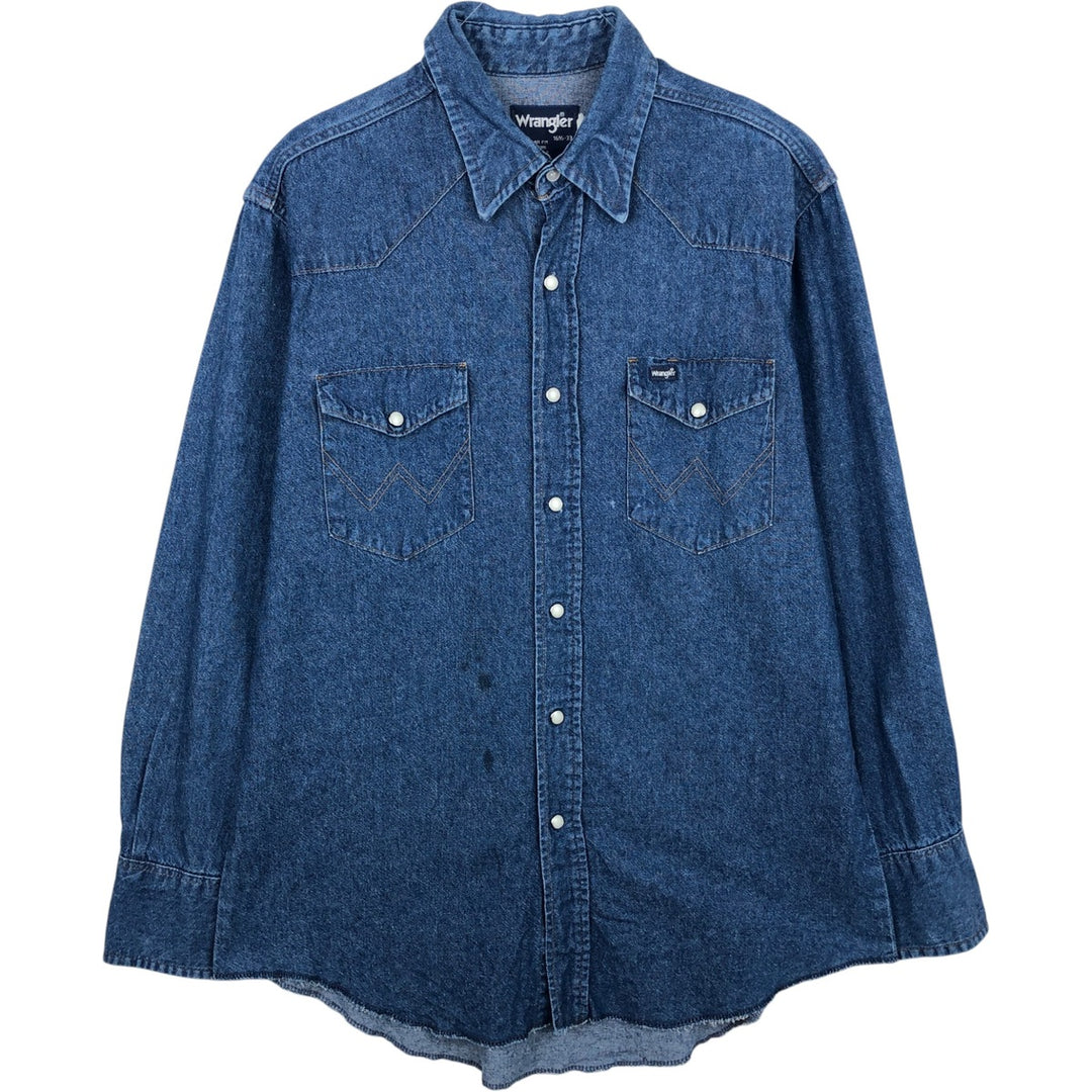 1990'S Wrangler Long-Sleeve Denim Western Shirt, Men's Size L (approx.), Vintage unclear navy blue type Vintage Second Hand