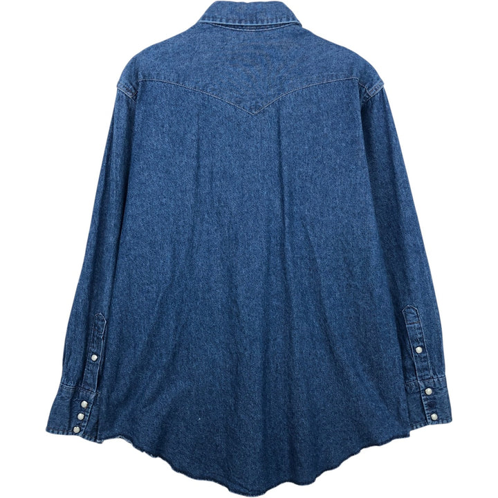 1990'S Wrangler Long-Sleeve Denim Western Shirt, Men's Size L (approx.), Vintage unclear navy blue type Vintage Second Hand