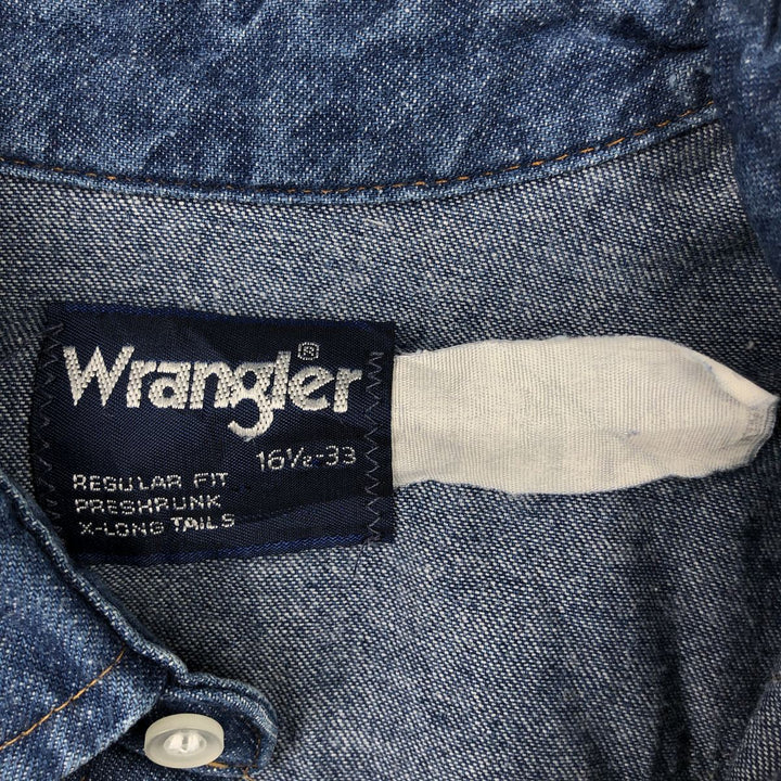 1990'S Wrangler Long-Sleeve Denim Western Shirt, Men's Size L (approx.), Vintage unclear navy blue type Vintage Second Hand