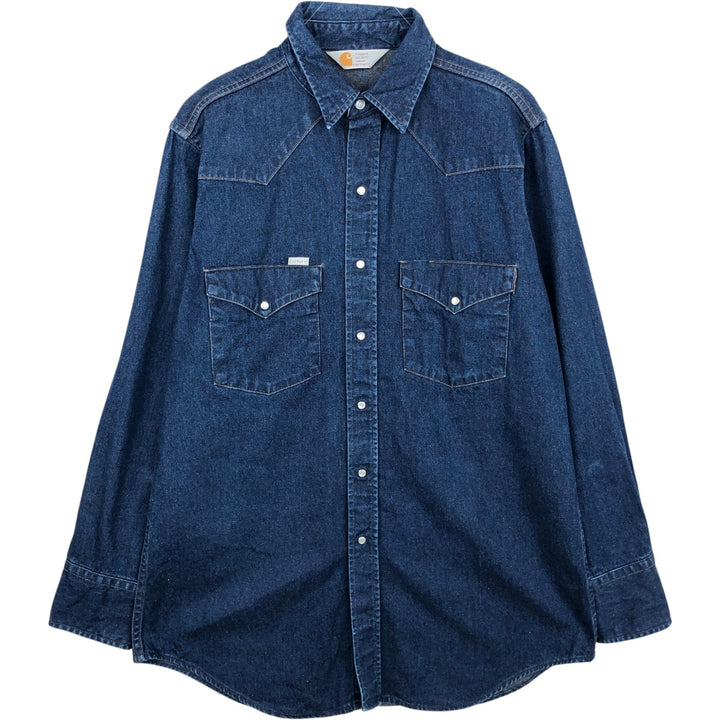 Carhartt Long Sleeve Denim Western Shirt, Men's Size L unclear blue type Vintage Second Hand